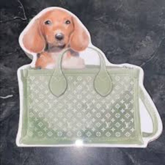 NWT Puppy in Louis Vuitton Bag Wood Decor - Picture 1 of 5